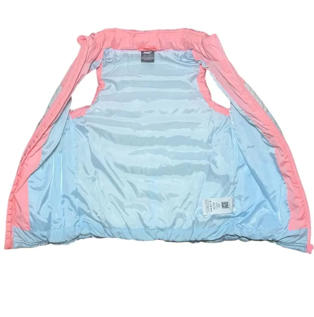 Puma Girls Puffer‎ Vest Pink Blue Colorblock Full Zip Lightweight XS 4/5